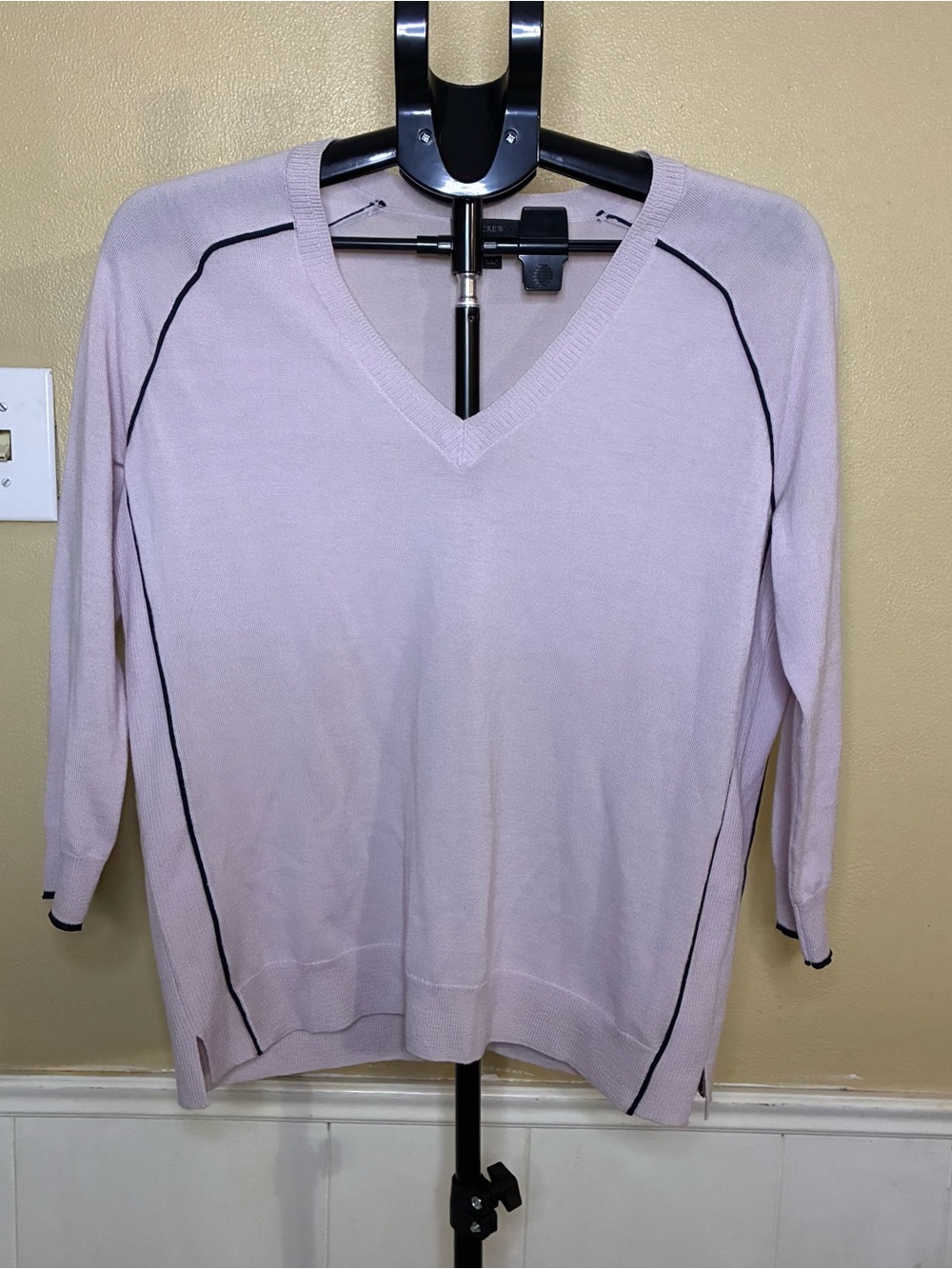 J. Crew Light Lavender V‑Neck Sweater with Black Piping